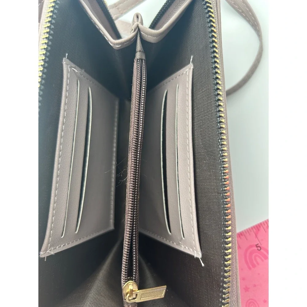 Forever Young Korea Crossbody Phone Wallet Bag Mauve Taupe Faux Leather B737